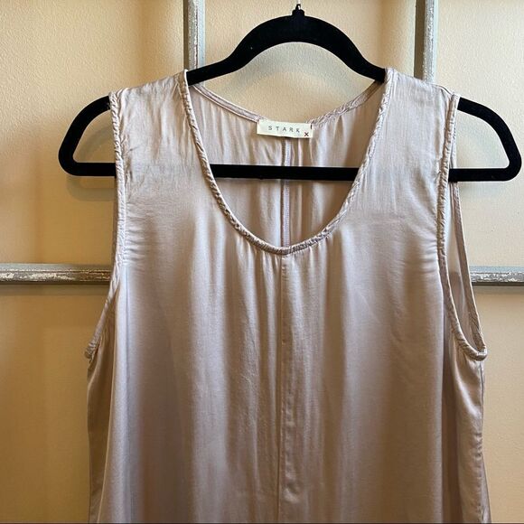 STARK X -Silky Champagne Tie Front Tunic Sleeveless Tank Top (Small) - Picture 3 of 8